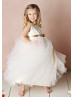 Ivory Lace Tulle Fancy Flower Girl Dress With Champagne Mercerized Sash